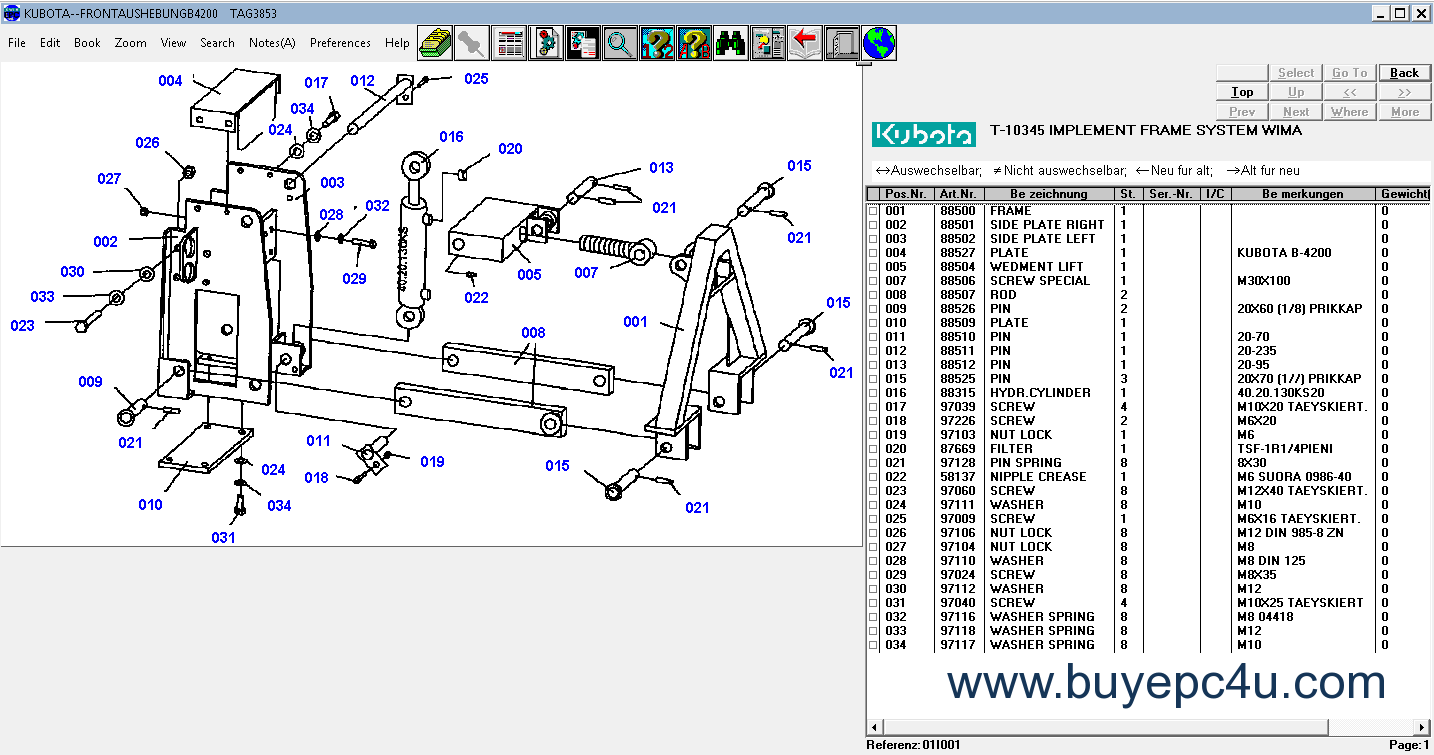 kubota zd21 mower deck parts list